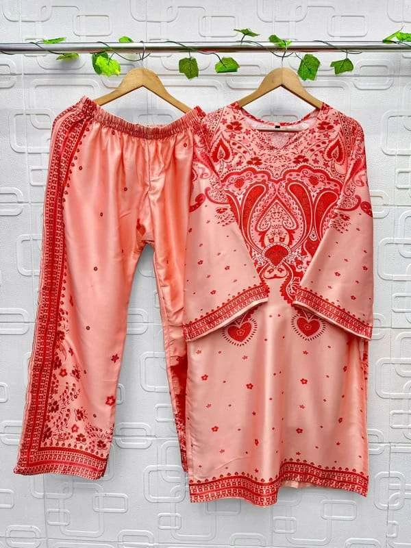 Aasha Designer Modal Satin Print Readymade Co-ord Set