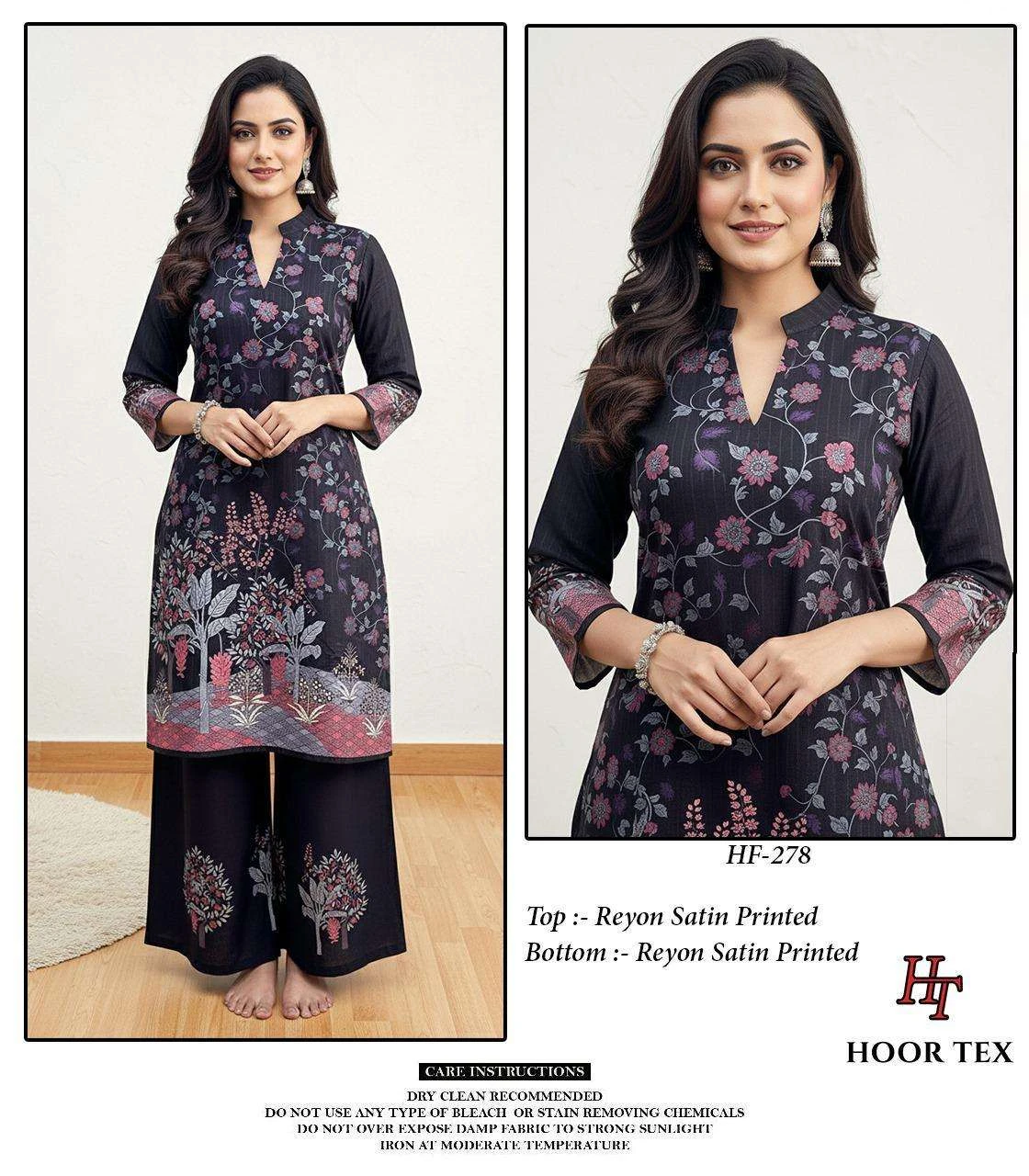 Hoor Tex Imported Rayon Satin Printed Readymade Co-ord Set