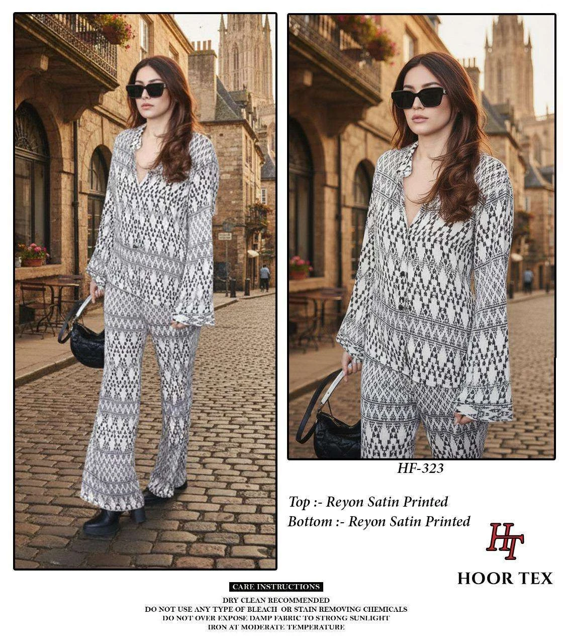 Hoor Tex Imported Rayon Satin Printed Readymade Co-ord Set