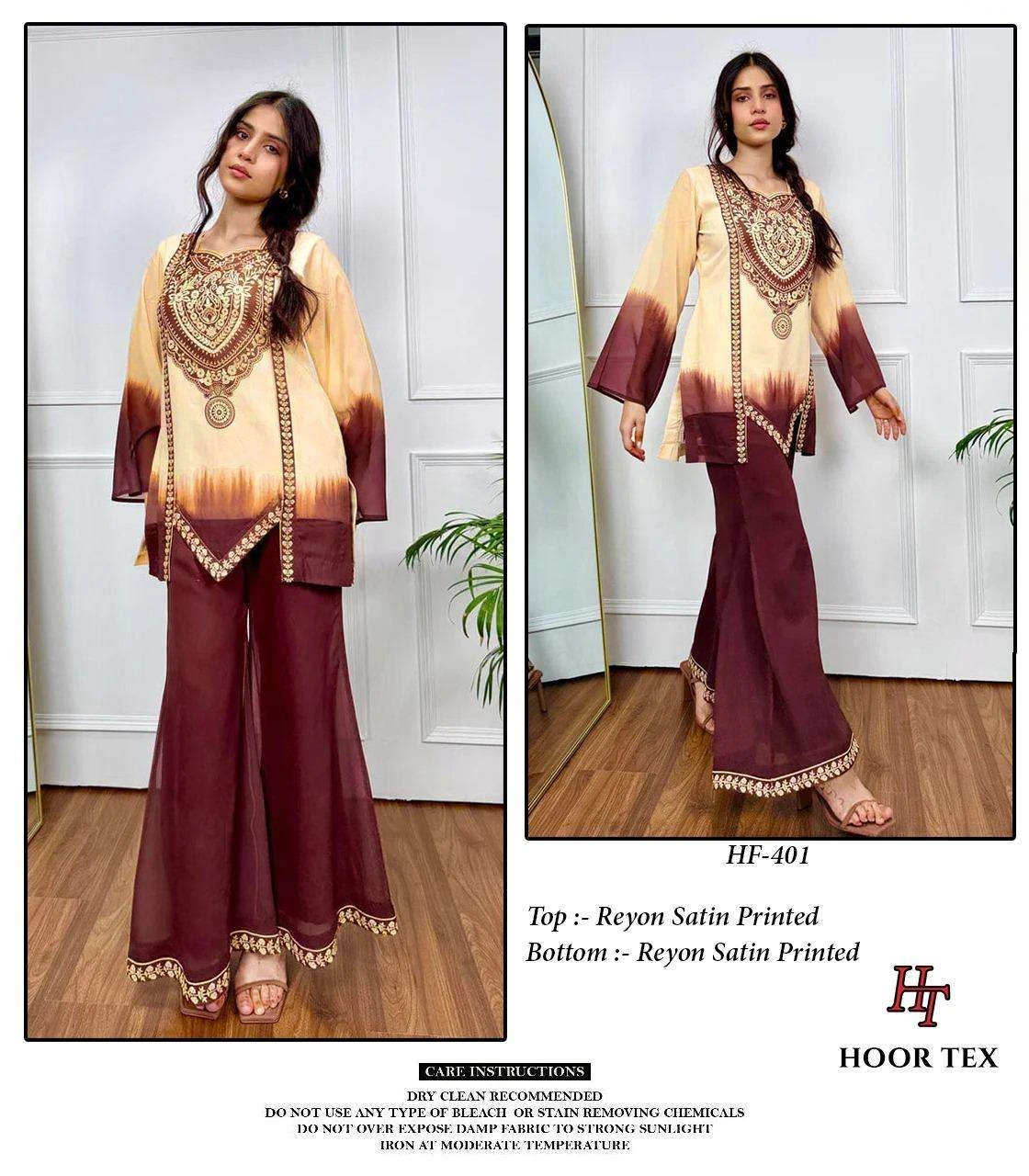 Hoor Tex Imported Rayon Satin Printed Readymade Co-ord Set