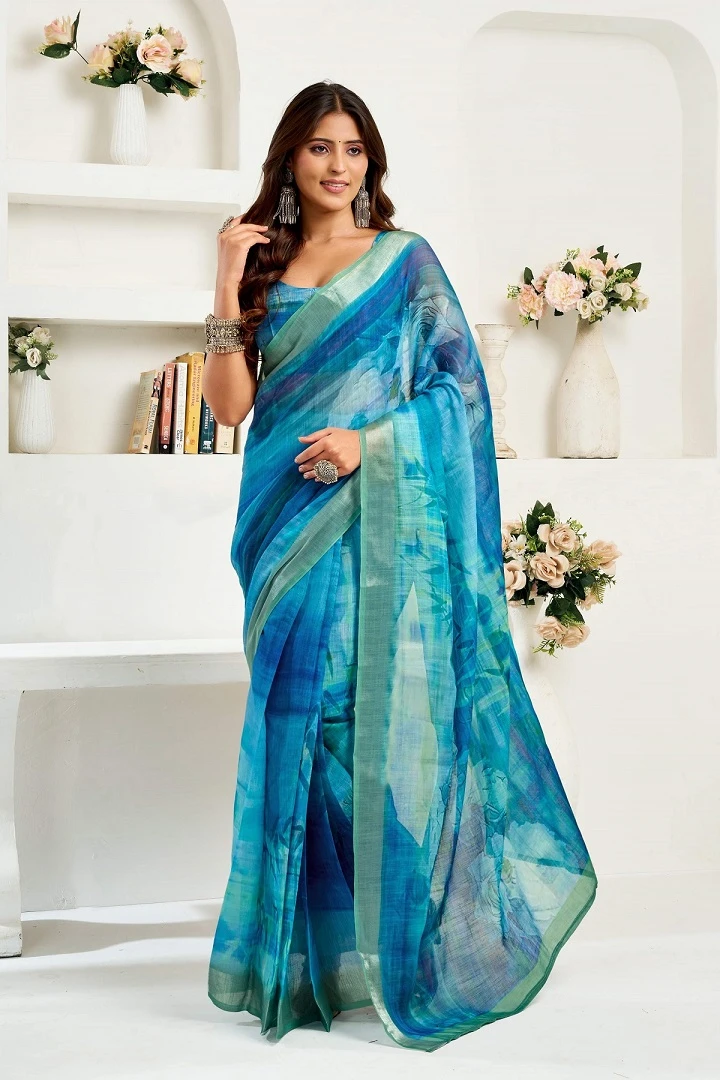 Meera 322 Linen Printed Party Wear Fancy Saree Collection - Image 5