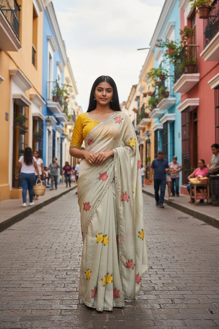 Bt 1305 B Viscose Rangoli Floral Embroidery Worked Fancy Saree Collection - Image 2