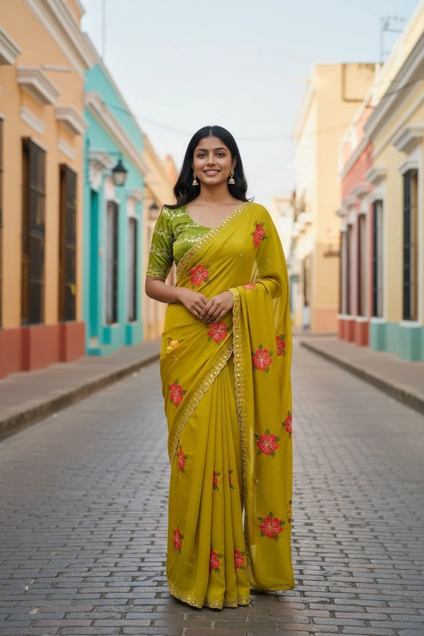 Bt 1305 B Viscose Rangoli Floral Embroidery Worked Fancy Saree Collection - Image 3