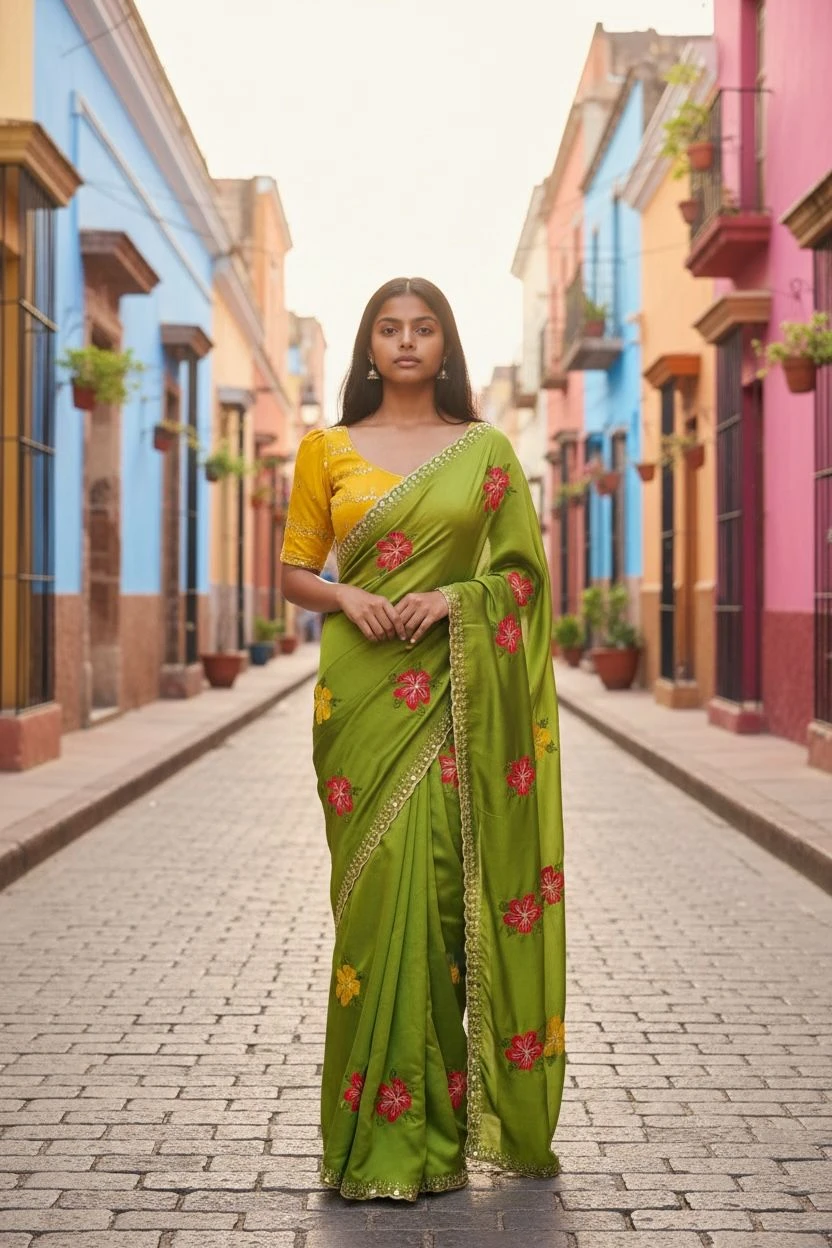 Bt 1305 B Viscose Rangoli Floral Embroidery Worked Fancy Saree Collection - Image 4