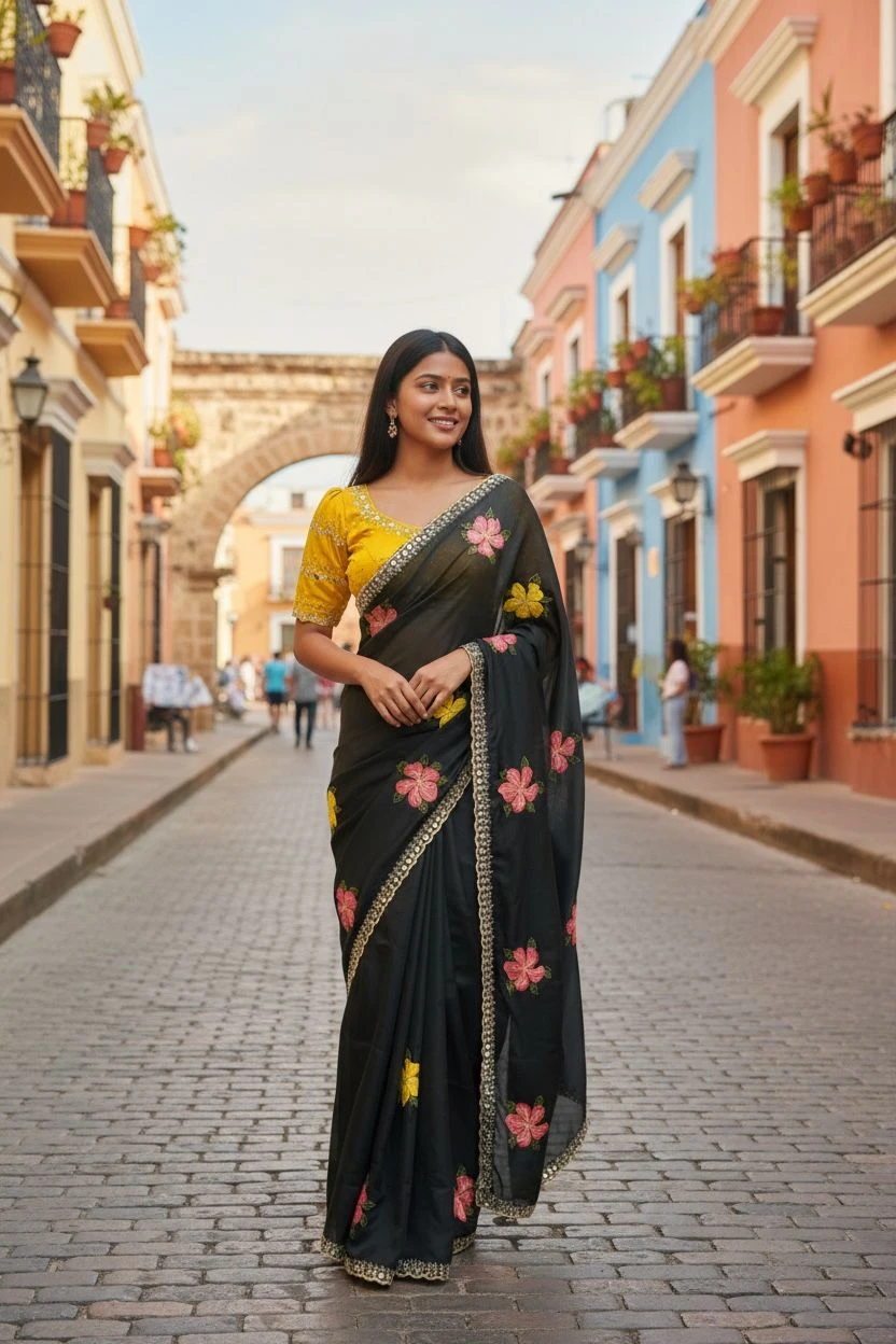 Bt 1305 B Viscose Rangoli Floral Embroidery Worked Fancy Saree Collection - Image 5