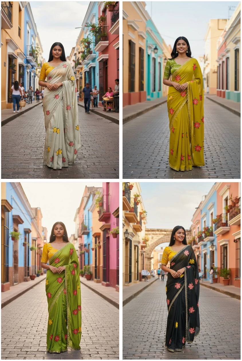 Bt 1305 B Viscose Rangoli Floral Embroidery Worked Fancy Saree Collection - Image 6