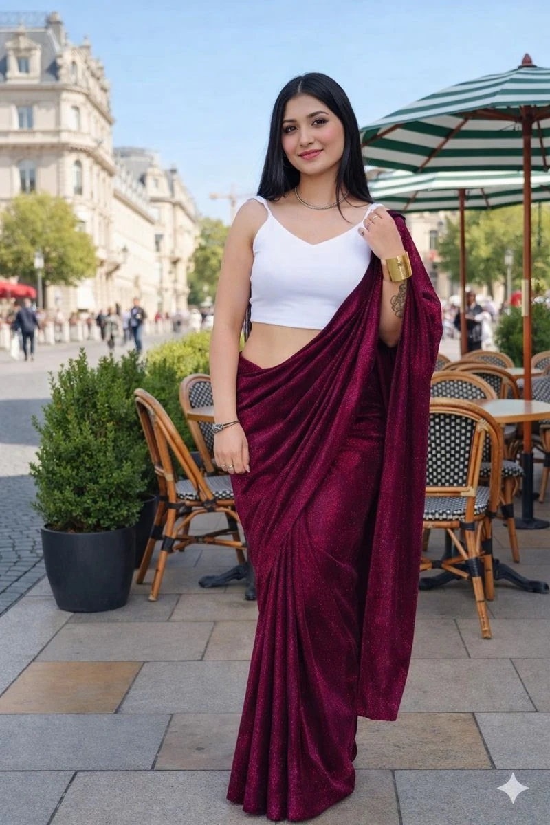 Delta White Blouse New Lycra Plain Fancy Saree Collection - Image 3