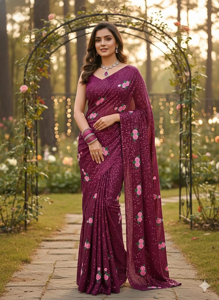 Kc 57 Georgette Multi Thread Sequence Worked Beautiful Saree Collection - Image 3
