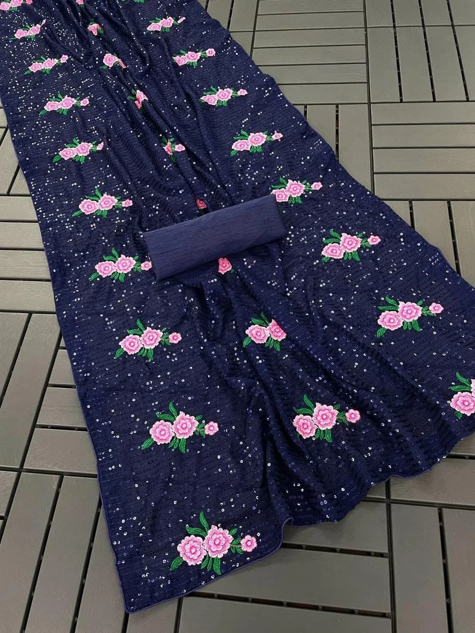 Kc 57 Georgette Multi Thread Sequence Worked Beautiful Saree Collection - Image 4