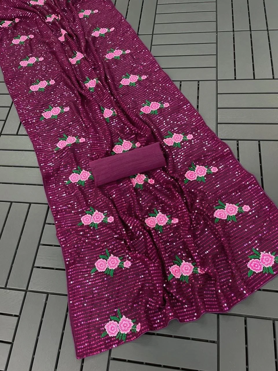 Kc 57 Georgette Multi Thread Sequence Worked Beautiful Saree Collection - Image 5