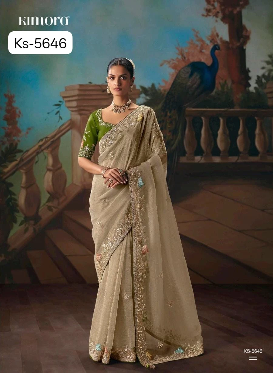 Kimora Kajal Fancy Thread Embroidered Work Designer Saree Collection - Image 11