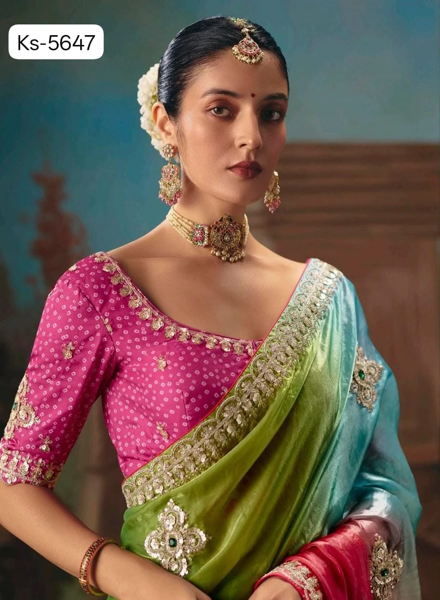 Kimora Kajal Fancy Thread Embroidered Work Designer Saree Collection - Image 12