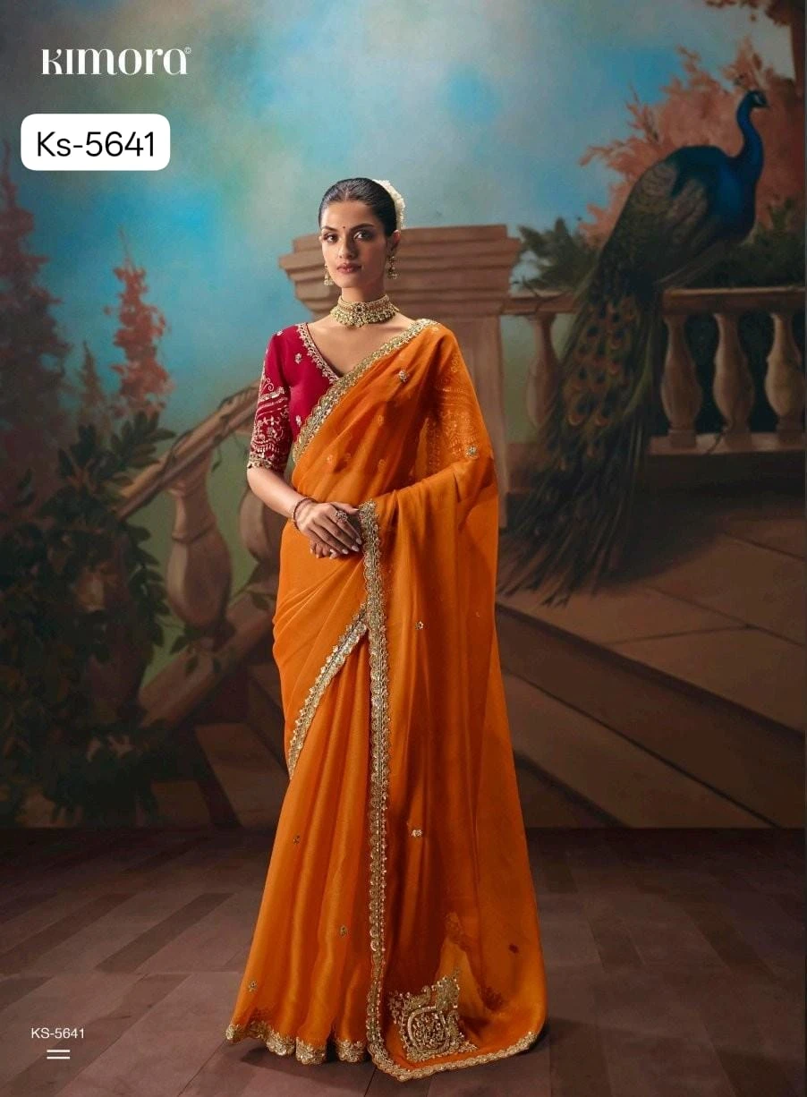 Kimora Kajal Fancy Thread Embroidered Work Designer Saree Collection - Image 13