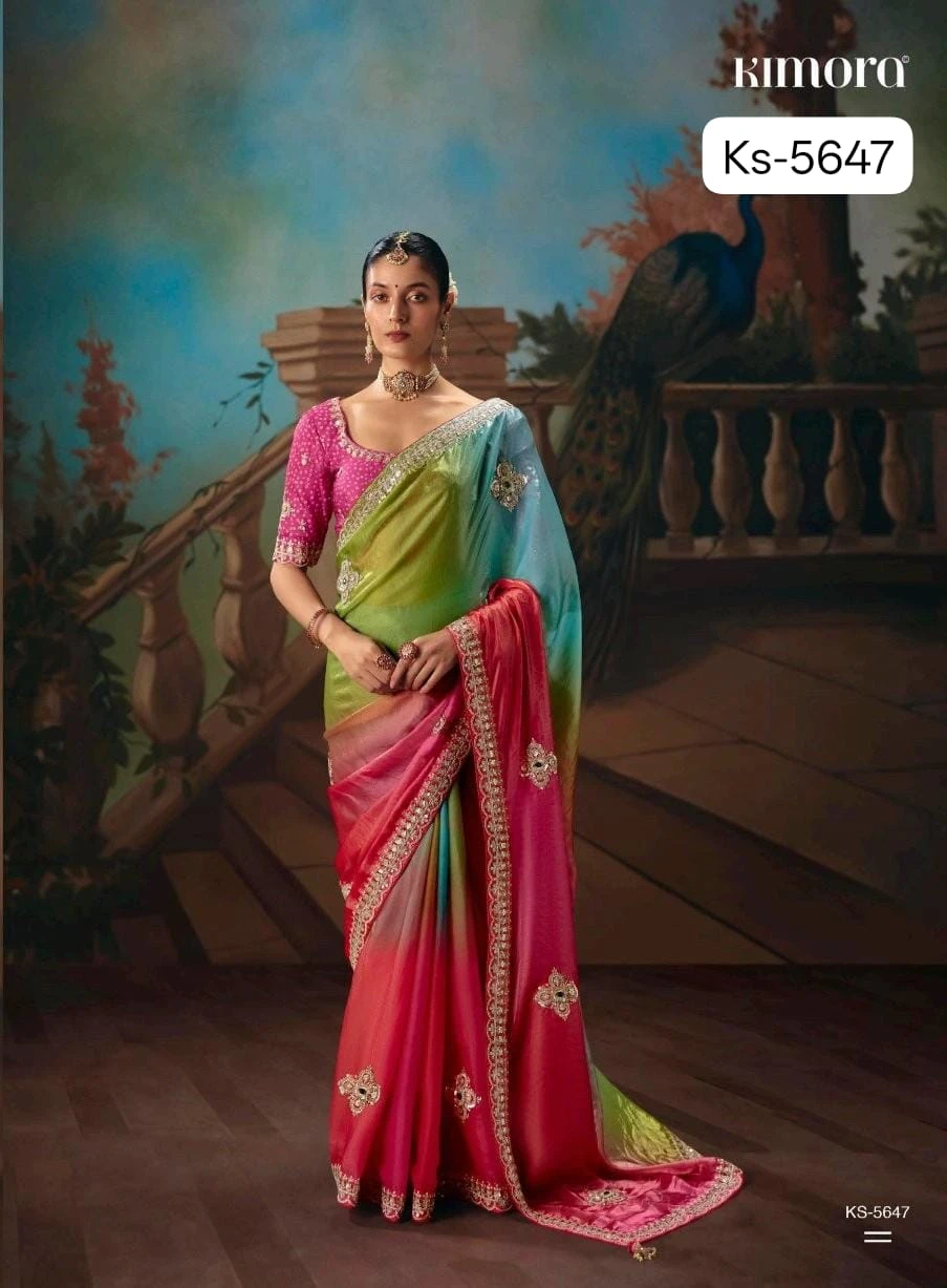Kimora Kajal Fancy Thread Embroidered Work Designer Saree Collection - Image 14