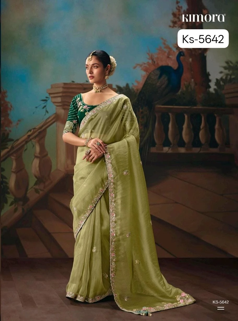 Kimora Kajal Fancy Thread Embroidered Work Designer Saree Collection - Image 16