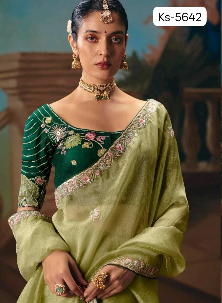 Kimora Kajal Fancy Thread Embroidered Work Designer Saree Collection - Image 17