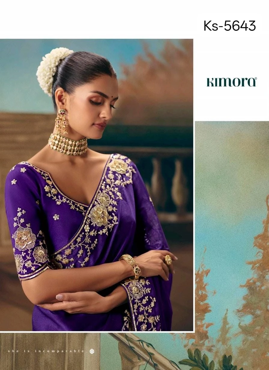 Kimora Kajal Fancy Thread Embroidered Work Designer Saree Collection - Image 19