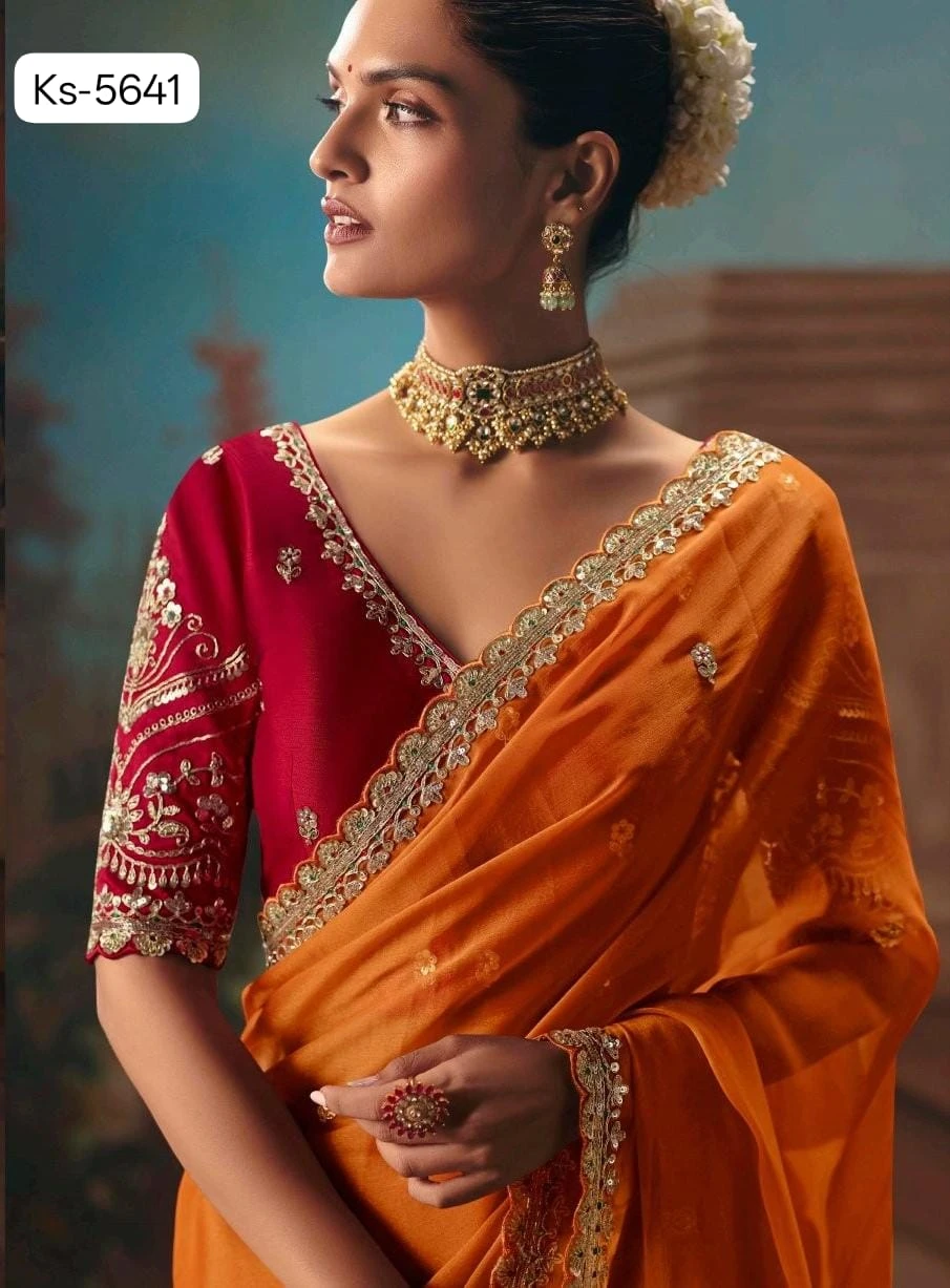 Kimora Kajal Fancy Thread Embroidered Work Designer Saree Collection - Image 2