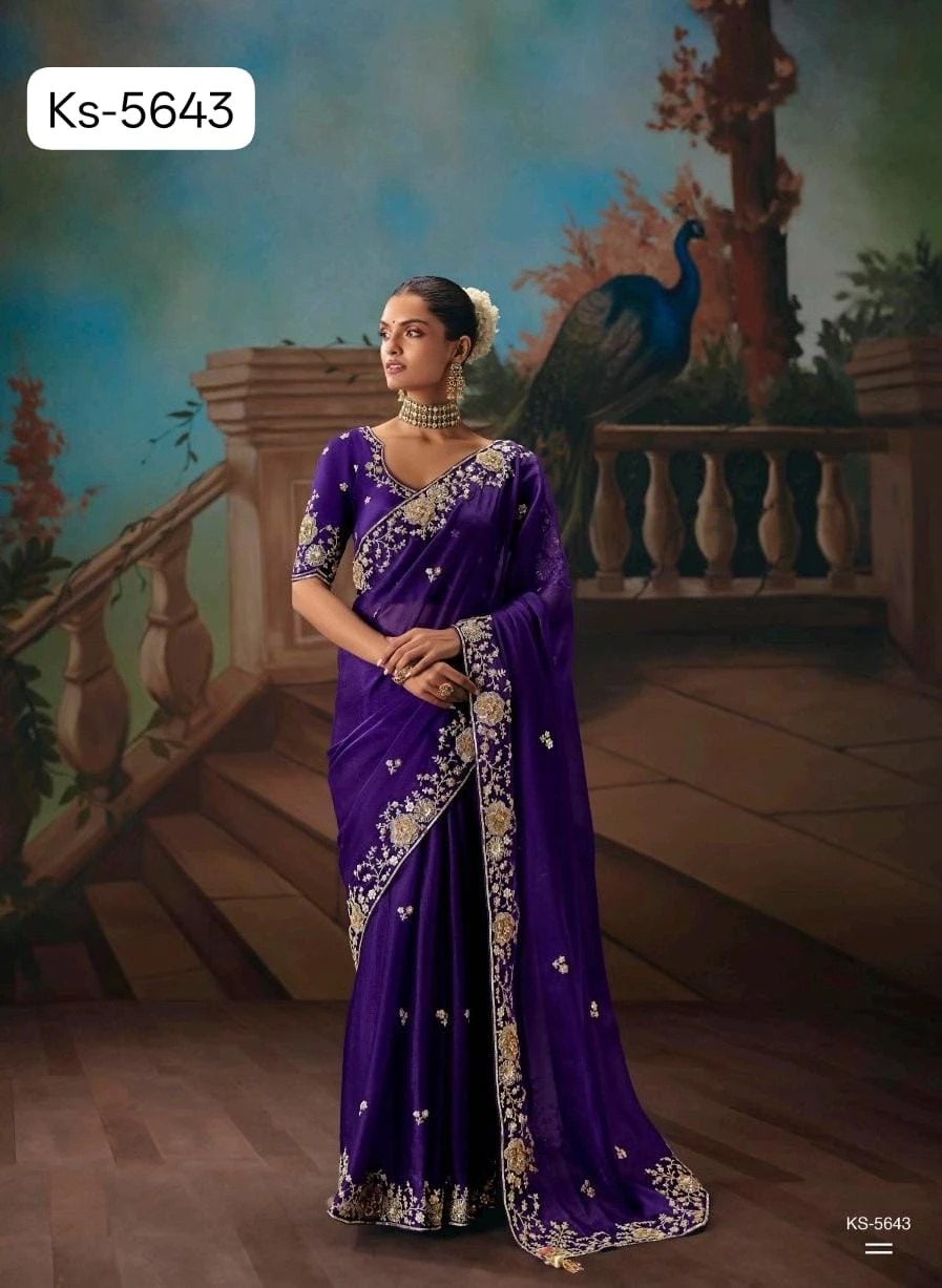 Kimora Kajal Fancy Thread Embroidered Work Designer Saree Collection - Image 20
