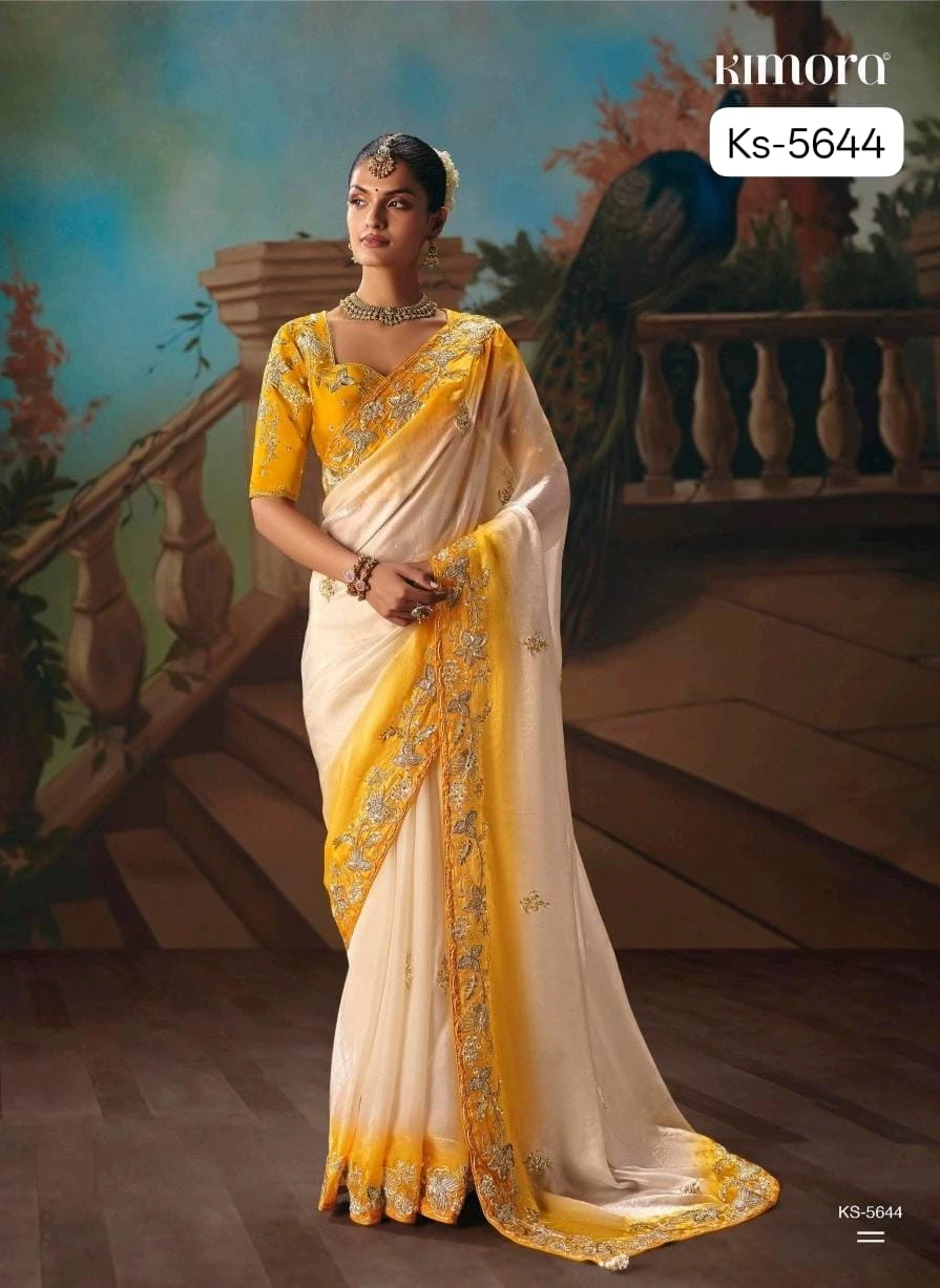 Kimora Kajal Fancy Thread Embroidered Work Designer Saree Collection - Image 21