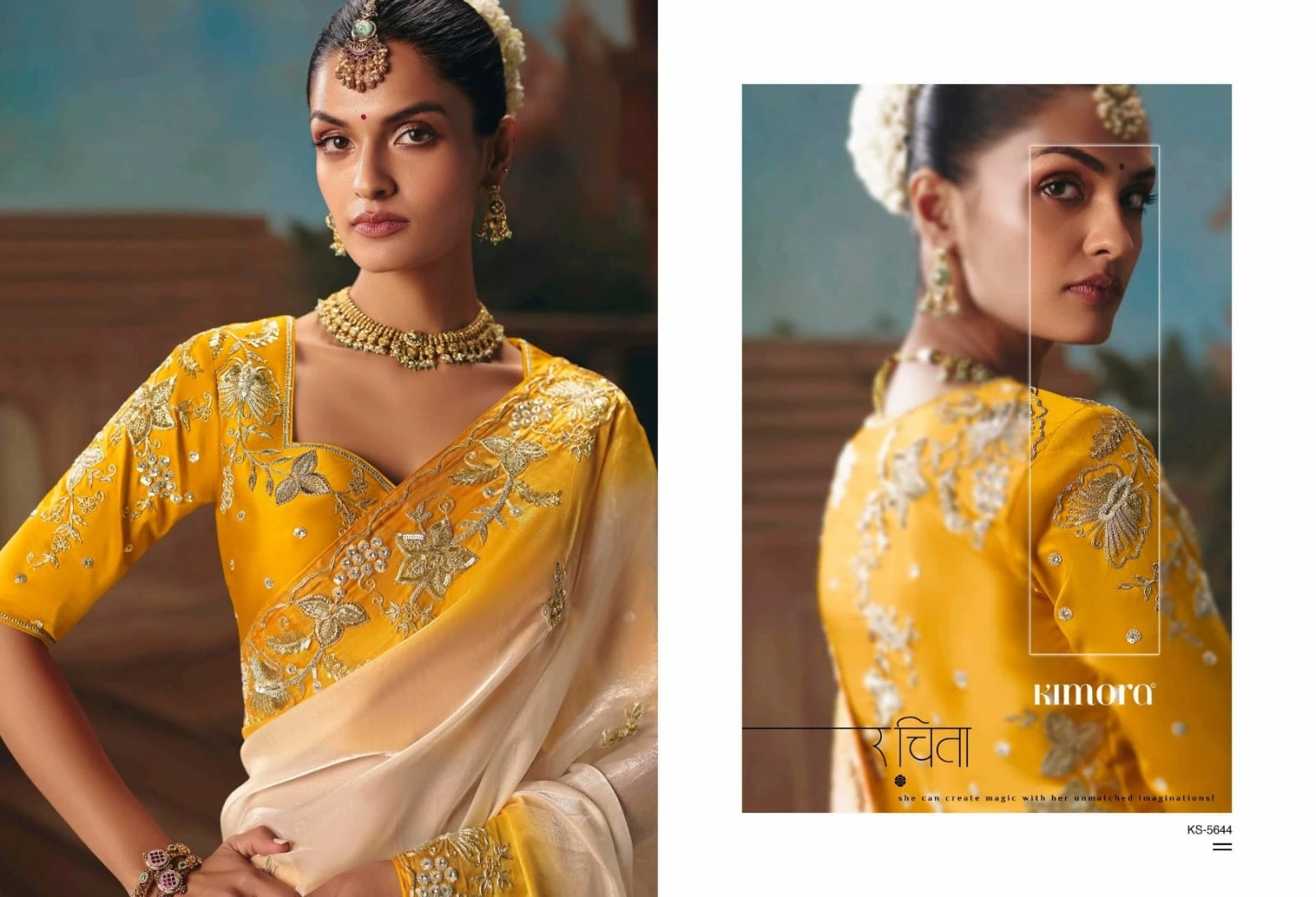 Kimora Kajal Fancy Thread Embroidered Work Designer Saree Collection - Image 4