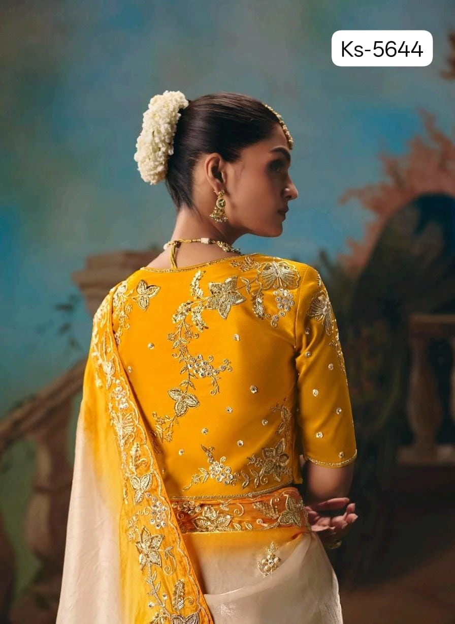 Kimora Kajal Fancy Thread Embroidered Work Designer Saree Collection - Image 5