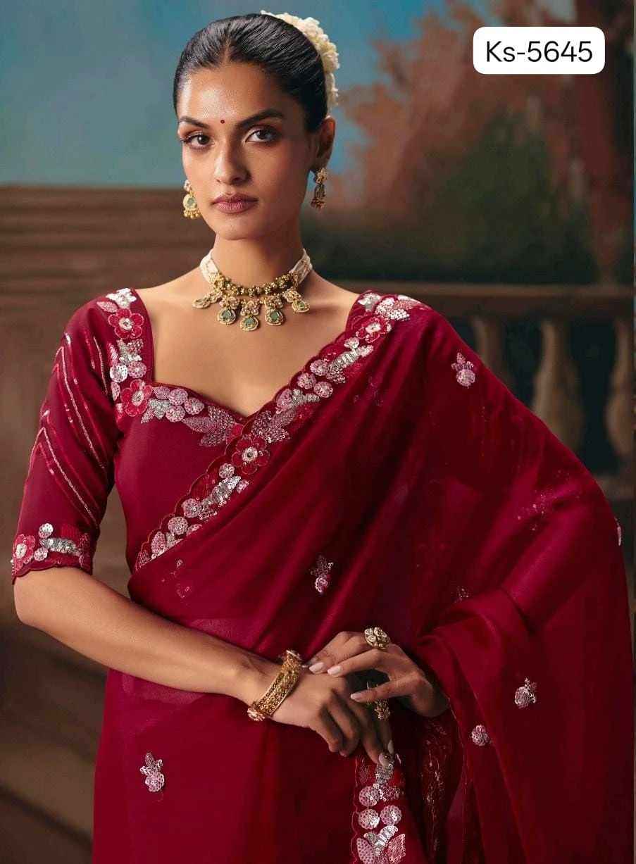 Kimora Kajal Fancy Thread Embroidered Work Designer Saree Collection - Image 6