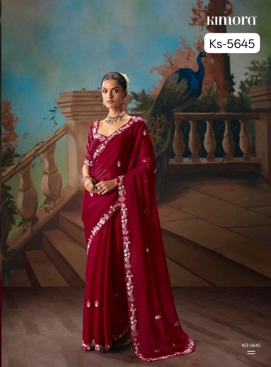 Kimora Kajal Fancy Thread Embroidered Work Designer Saree Collection - Image 8