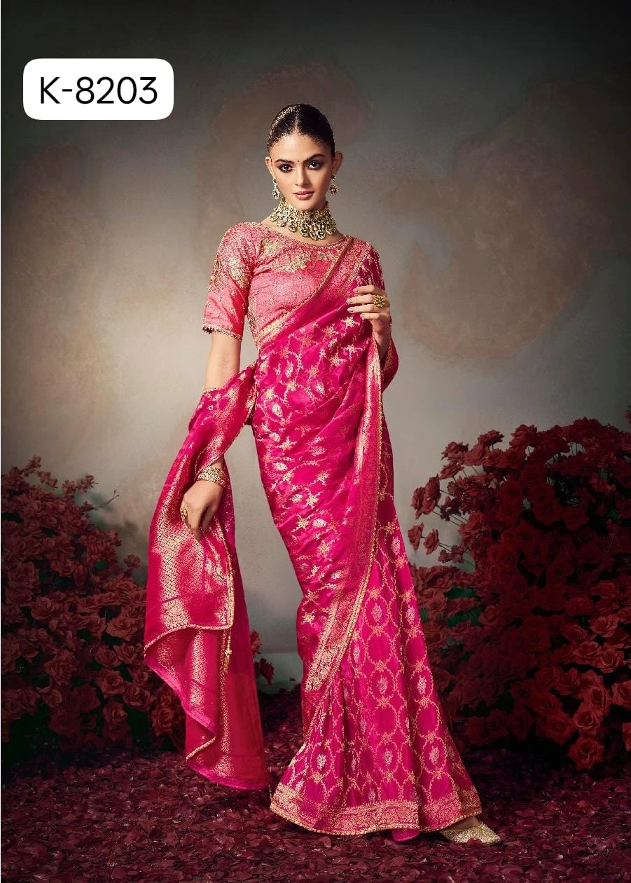 Kira Kamini 8201 to 8206 Chiniya Silk Wedding Wear Saree Collection - Image 13