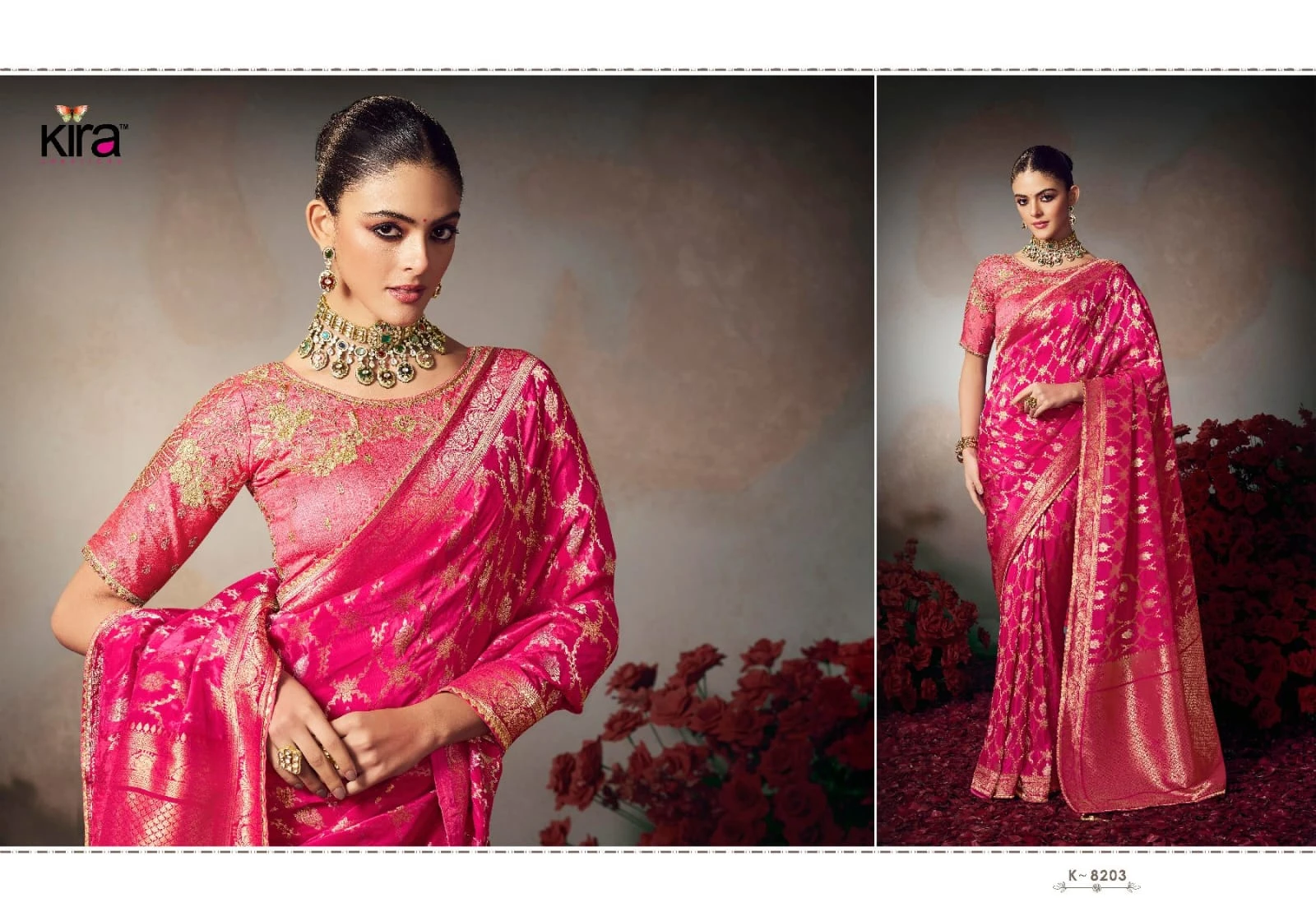 Kira Kamini 8201 to 8206 Chiniya Silk Wedding Wear Saree Collection - Image 15