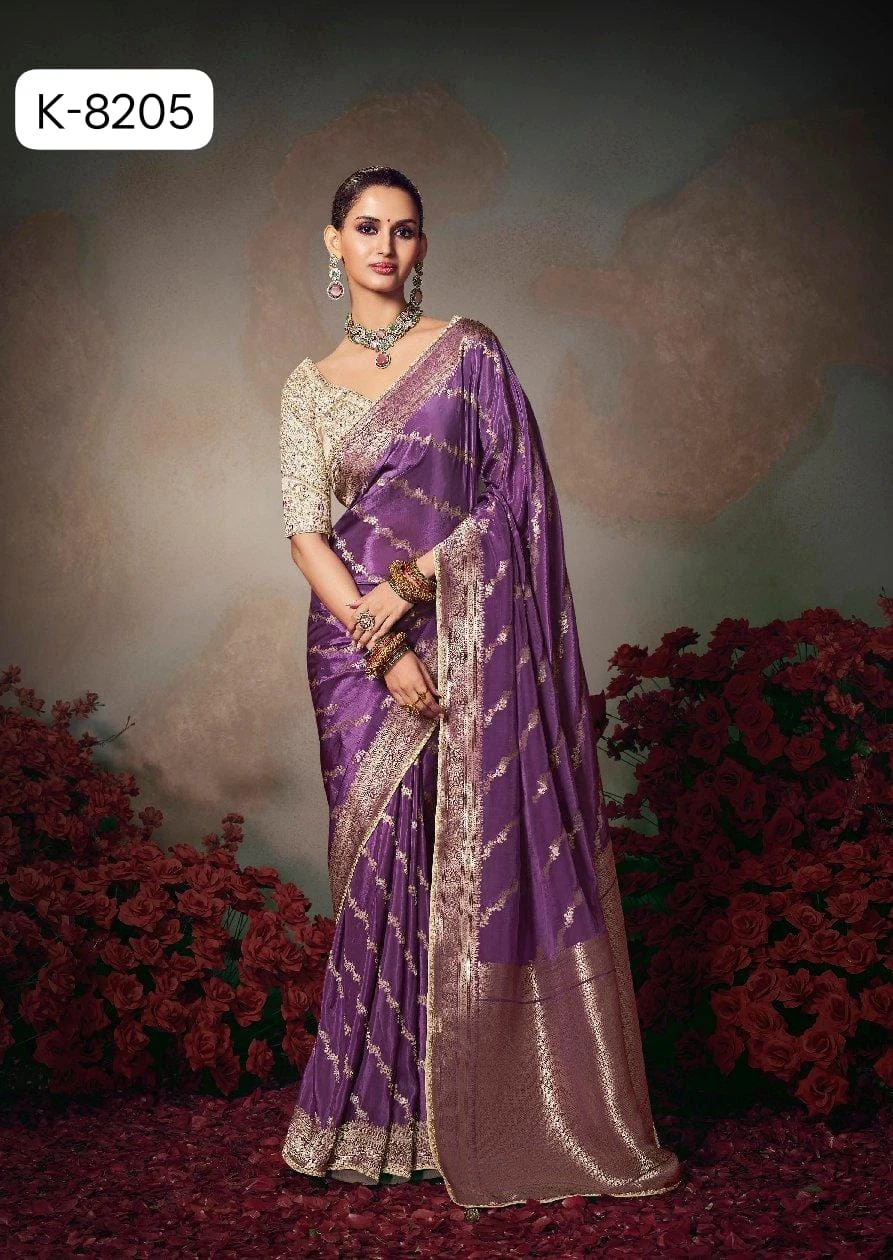 Kira Kamini 8201 to 8206 Chiniya Silk Wedding Wear Saree Collection - Image 3