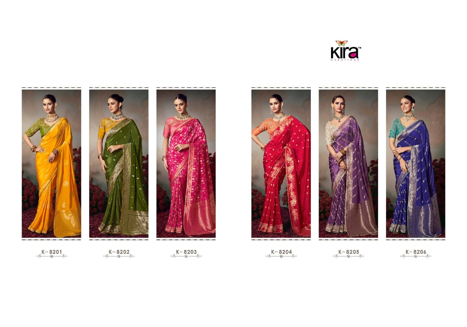 Kira Kamini 8201 to 8206 Chiniya Silk Wedding Wear Saree Collection - Image 8