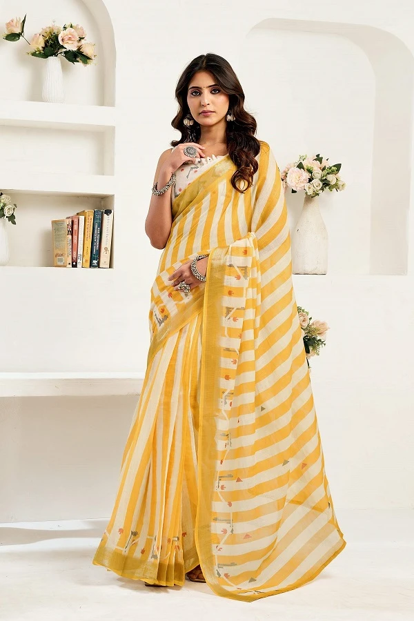 Meera 323 Linen Printed Party Wear Fancy Saree Collection - Image 3