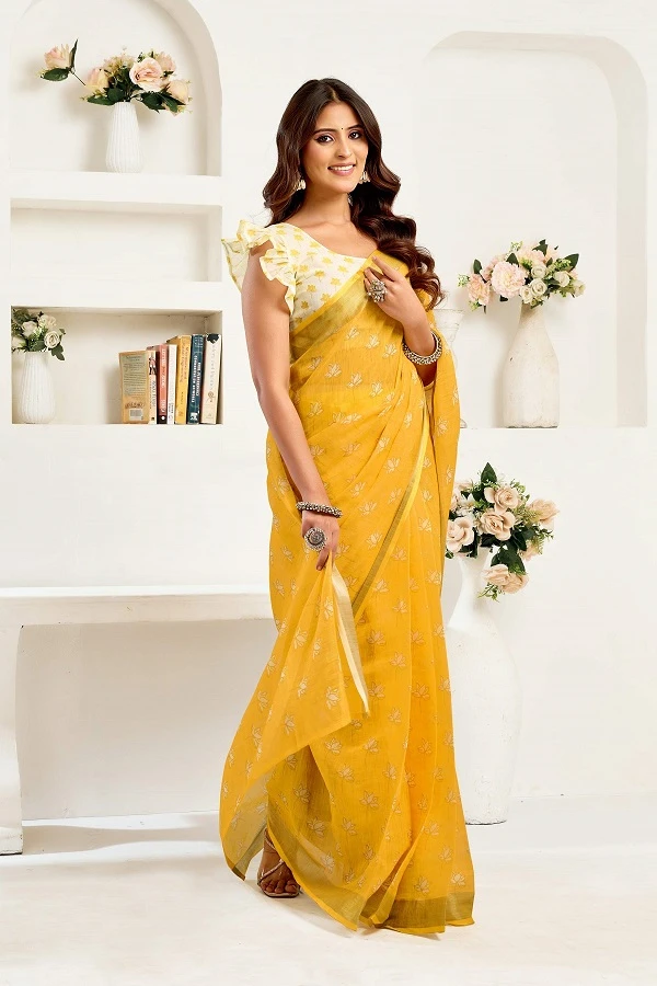 Meera 323 Linen Printed Party Wear Fancy Saree Collection - Image 5