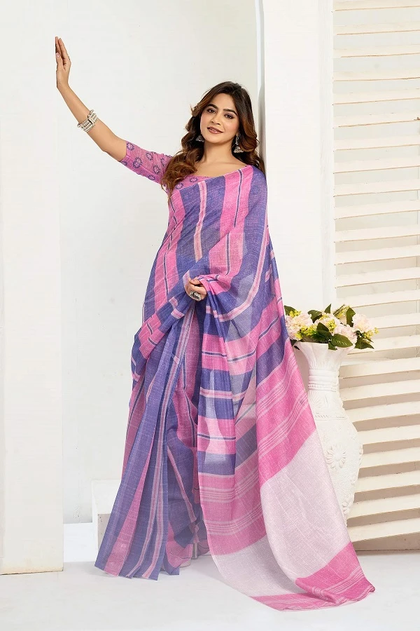 Meera 323 Linen Printed Party Wear Fancy Saree Collection - Image 6