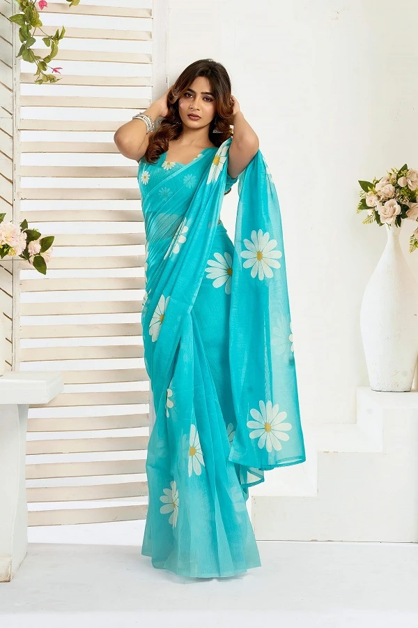 Meera 323 Linen Printed Party Wear Fancy Saree Collection - Image 7