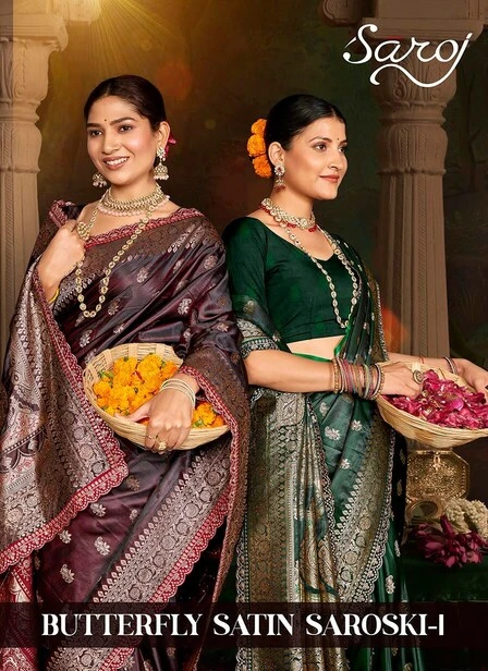 Saroj Butterffly Satin Saroski Vol 1 Satin Silk Saree Collection