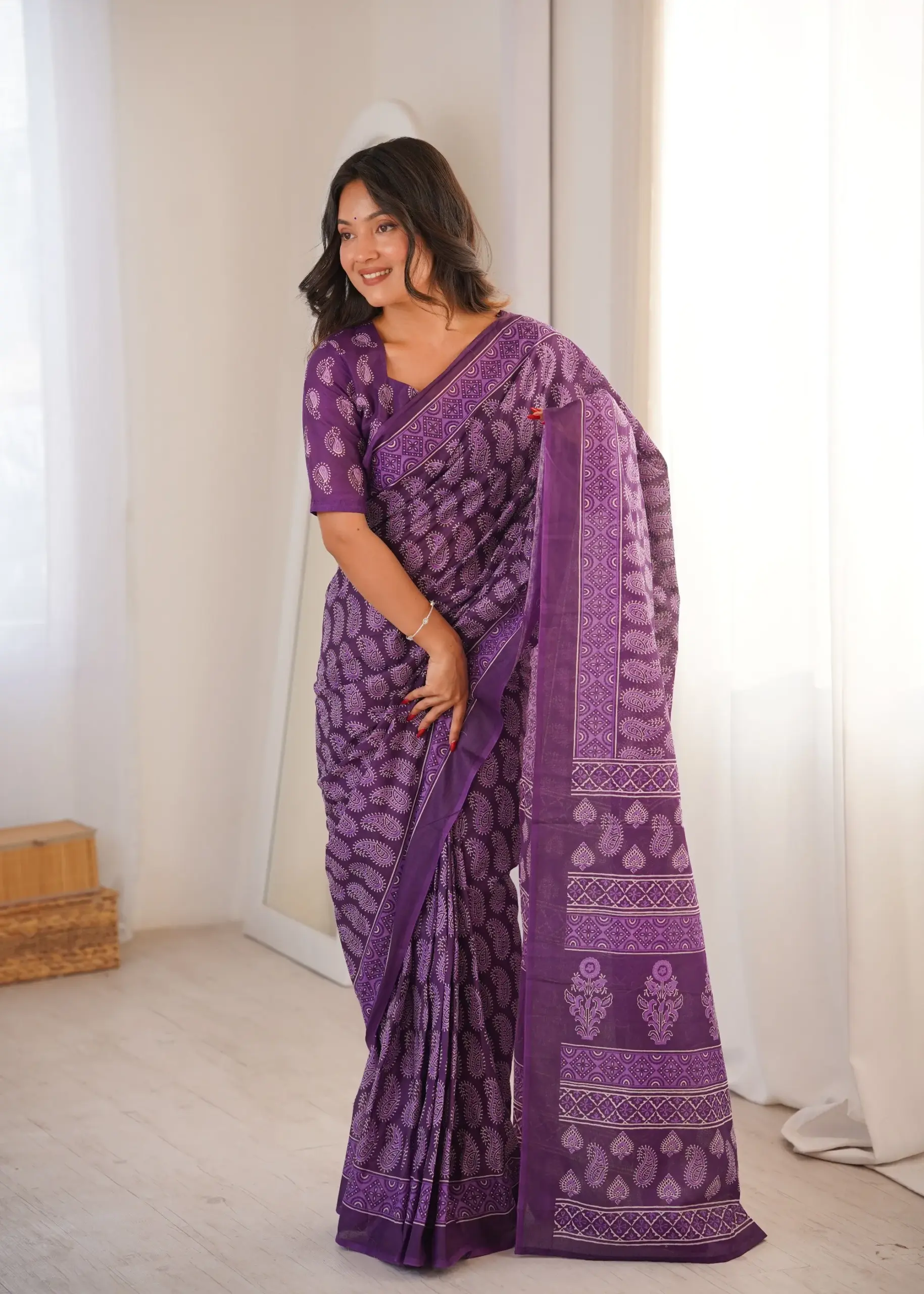 Scdf Bagru a Fancy Cotton Printed Saree Collection - Image 4