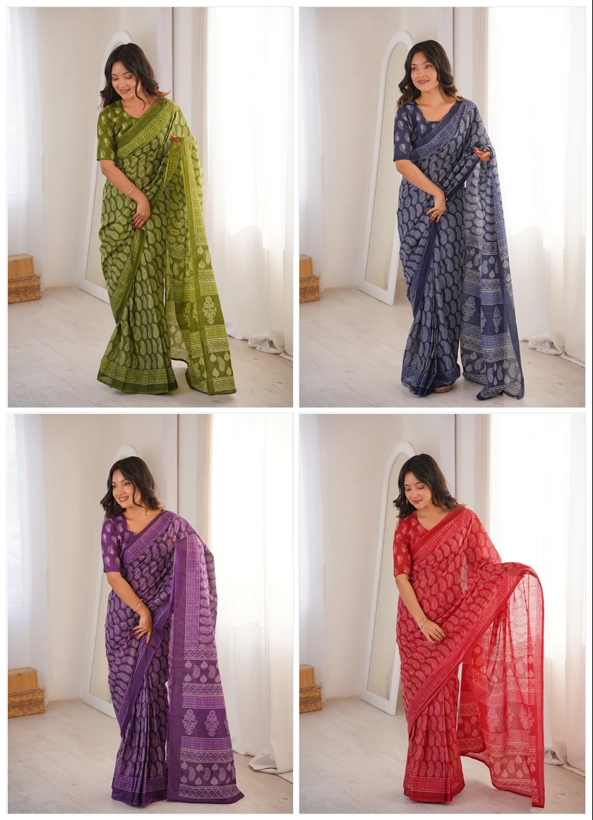 Scdf Bagru a Fancy Cotton Printed Saree Collection - Image 6