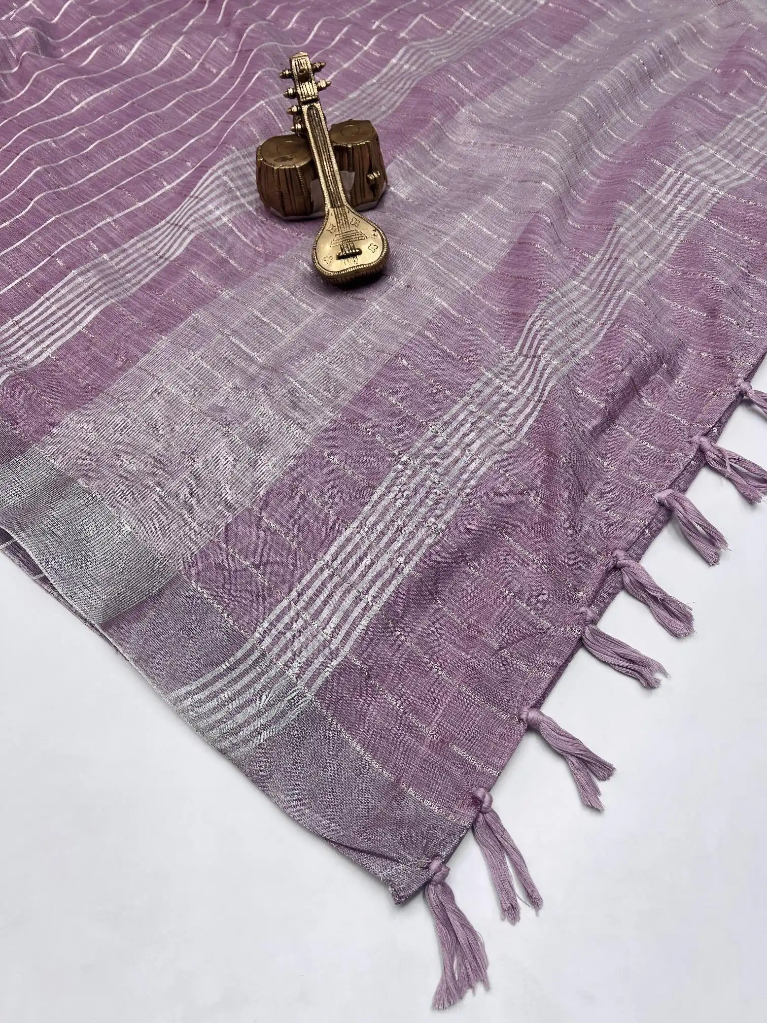 Scwt Linen a Linen Woven Tassel Daily Wear Saree Collection - Image 11