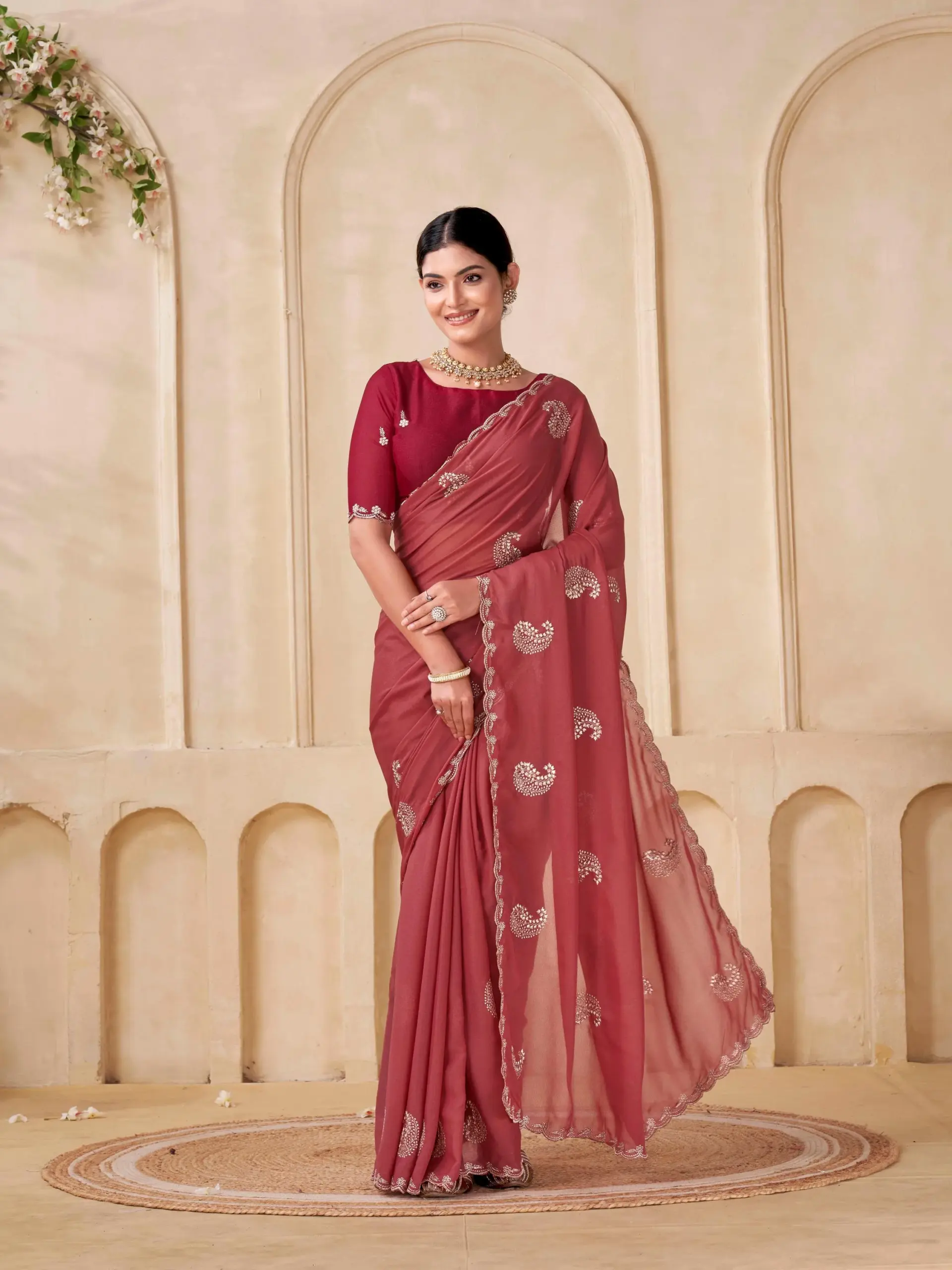 Shanta Modal Georgette Embroidery Zari Worked Saree Collection - Image 3