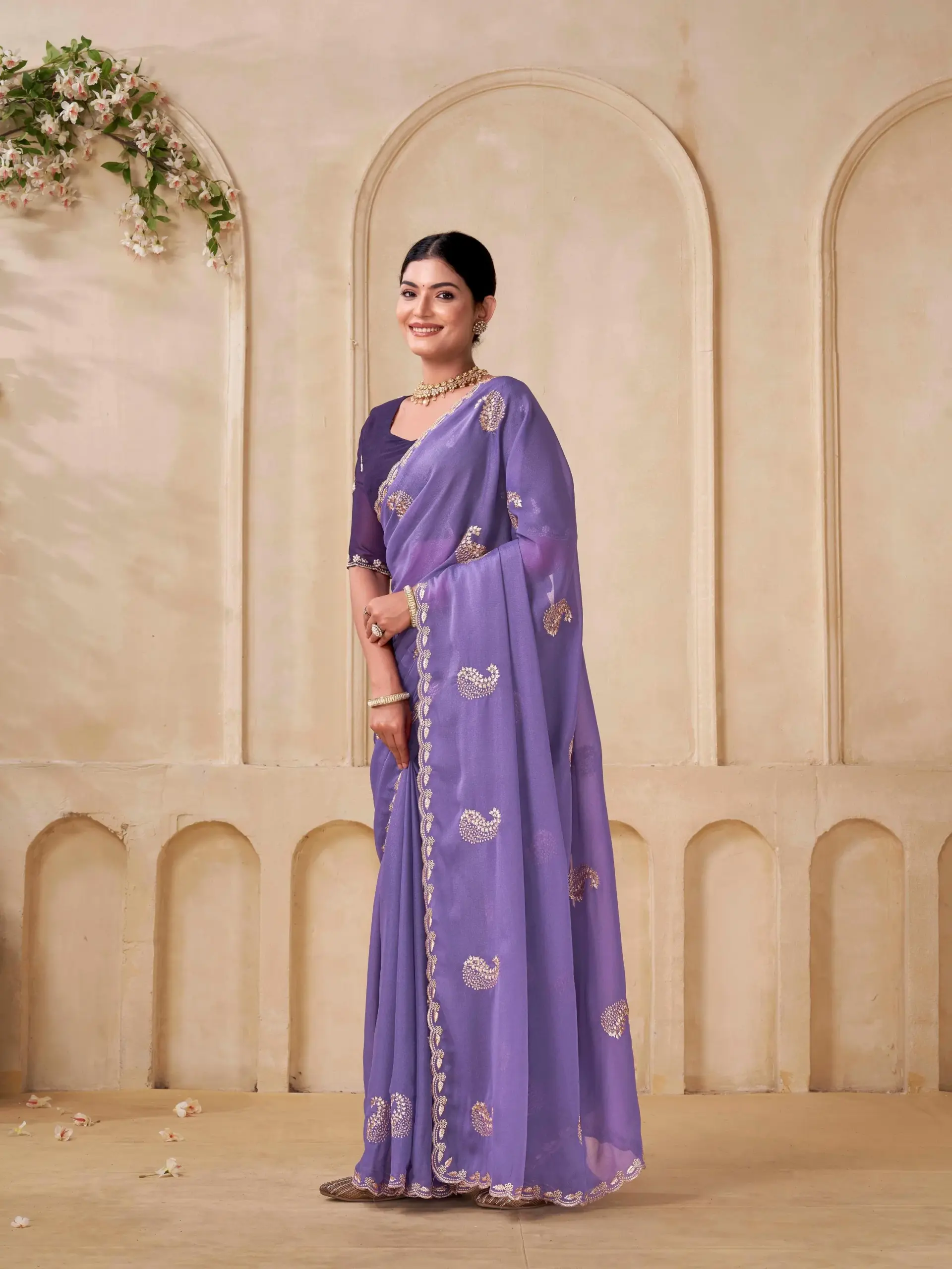Shanta Modal Georgette Embroidery Zari Worked Saree Collection - Image 4