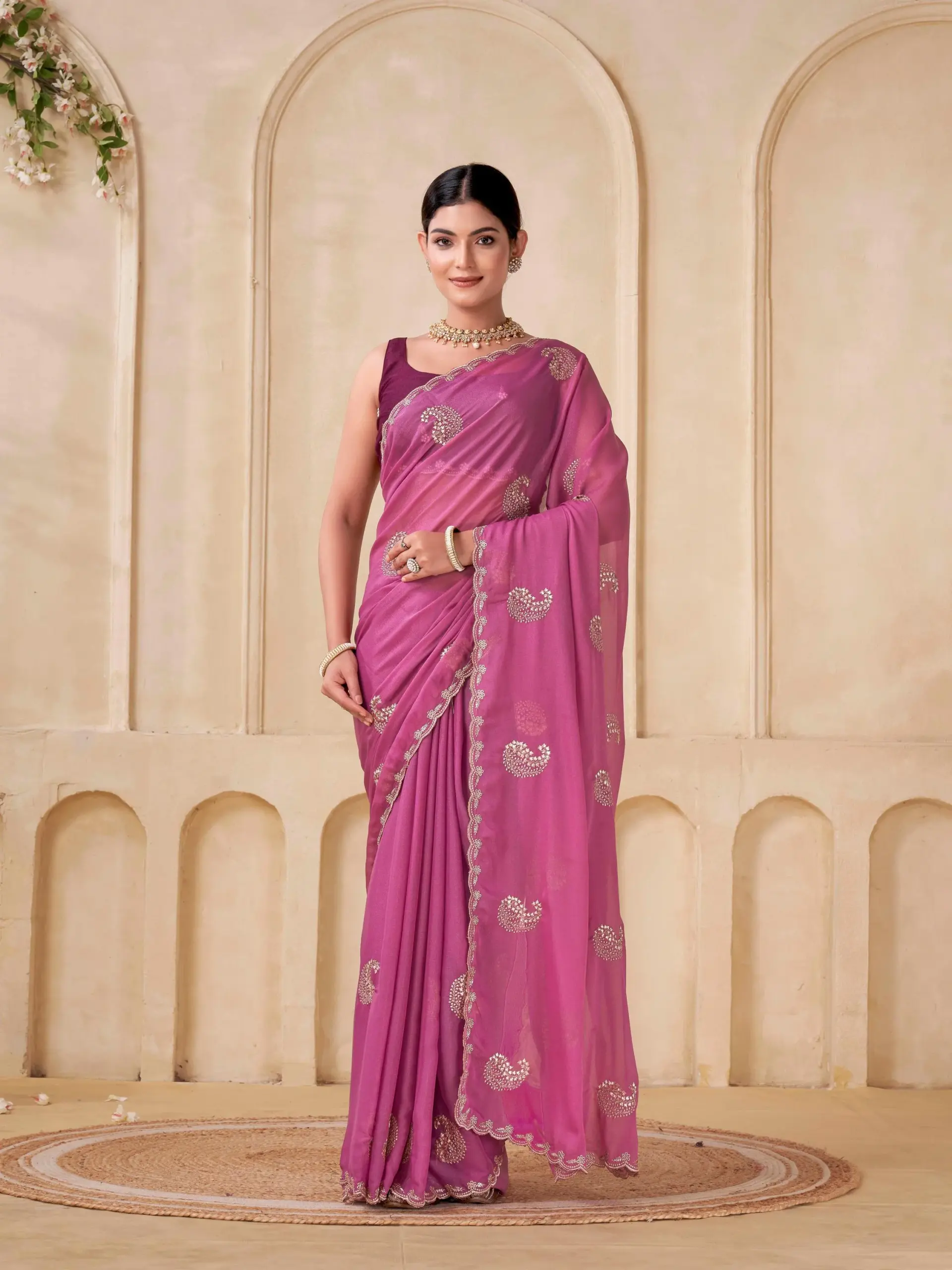 Shanta Modal Georgette Embroidery Zari Worked Saree Collection - Image 5