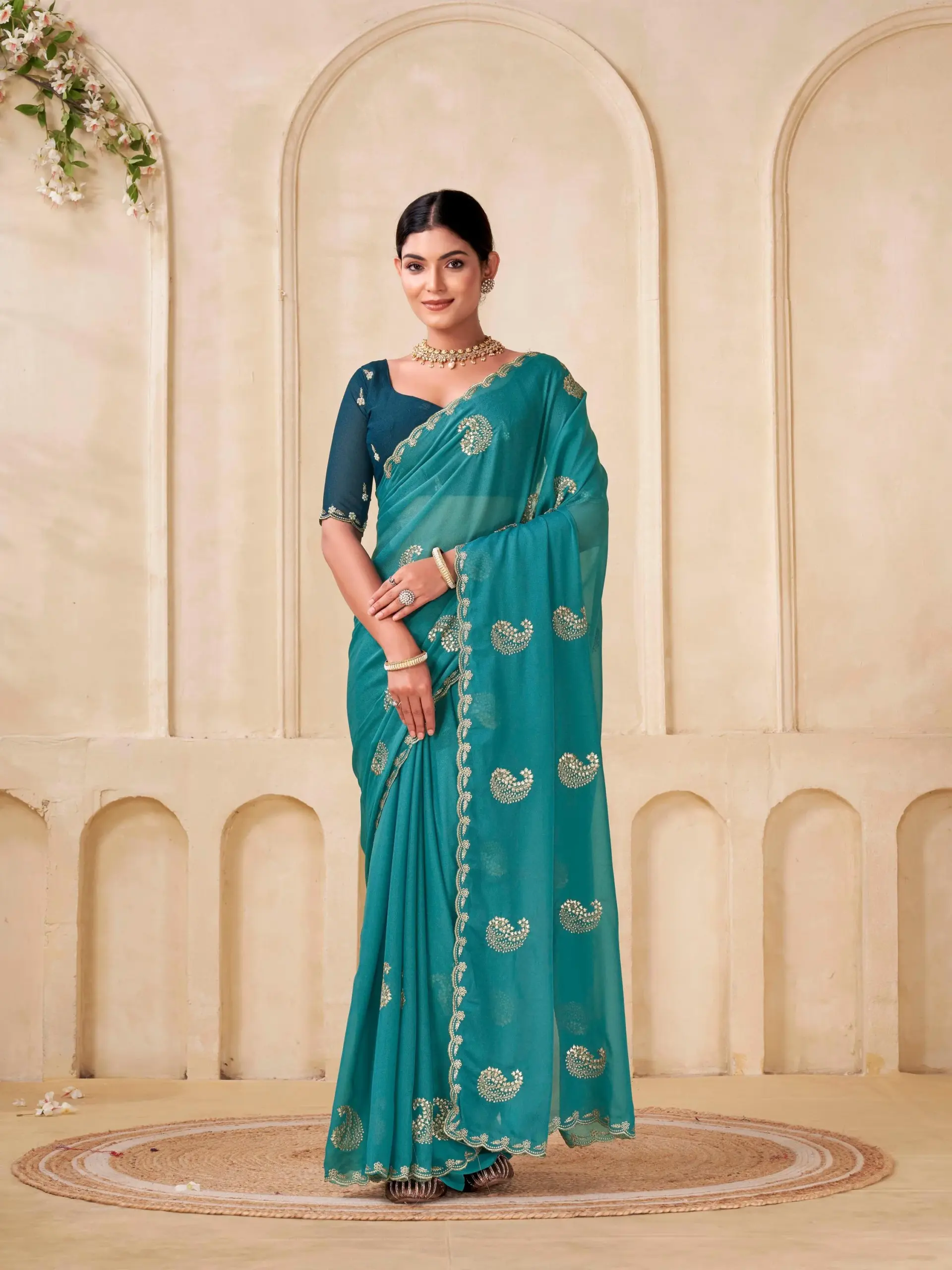 Shanta Modal Georgette Embroidery Zari Worked Saree Collection - Image 7