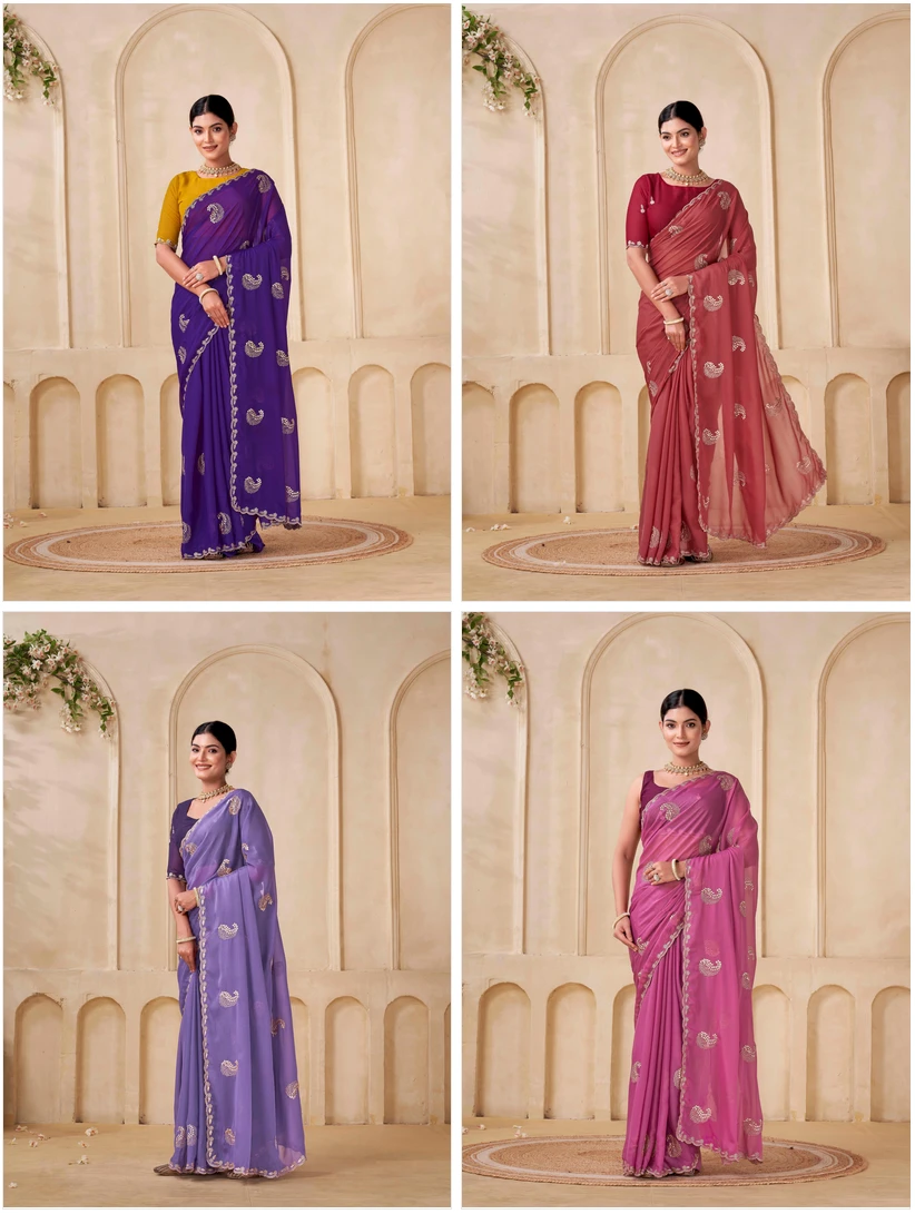 Shanta Modal Georgette Embroidery Zari Worked Saree Collection - Image 9