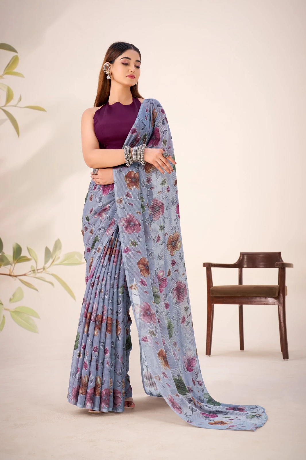 Taraa L 7051 Lurex Brasso Floral Viscose Fancy Saree Collection - Image 2
