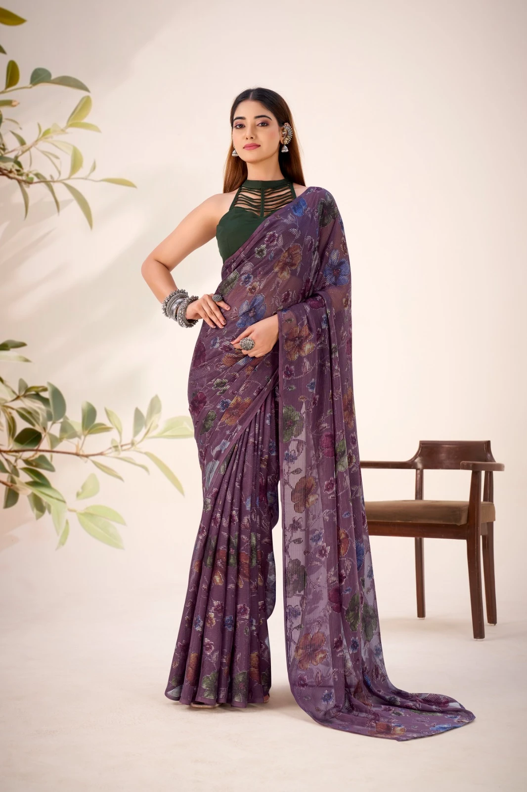 Taraa L 7051 Lurex Brasso Floral Viscose Fancy Saree Collection - Image 3