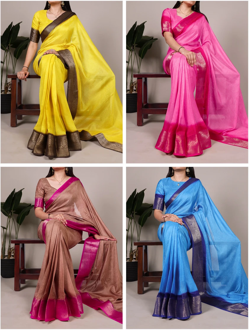 Taraa L 7910 Marsh Mello Zari Worked Plain Saree Collection - Image 6