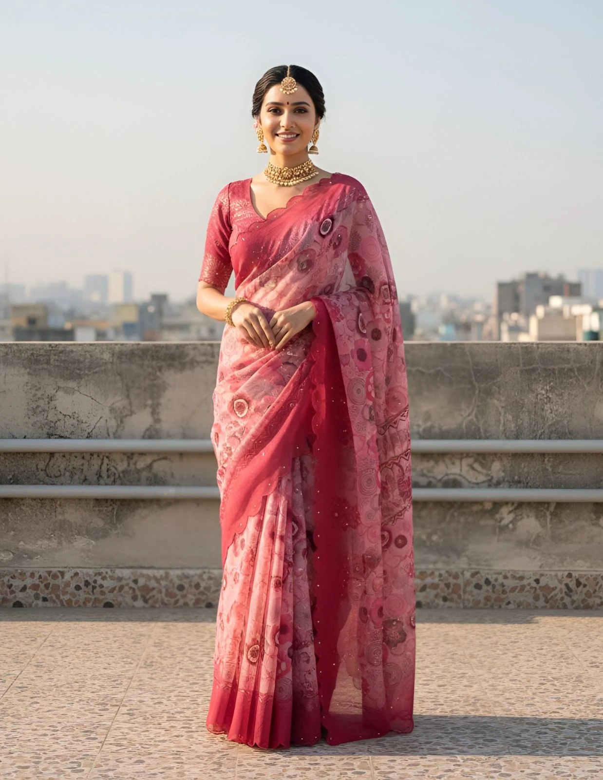 Vt 820 T Premium Gold Simmar Silk Printed Saree