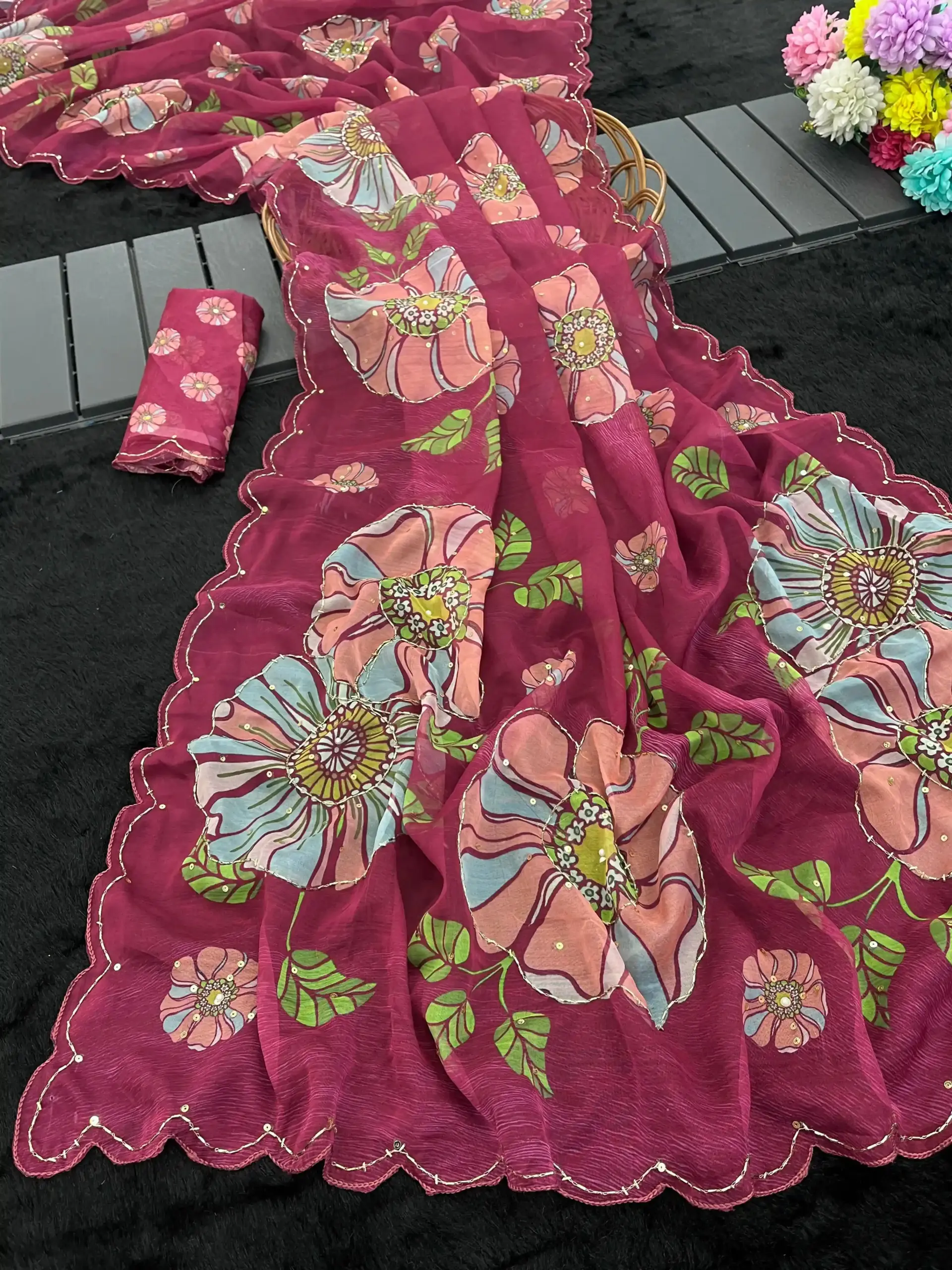 Vt 821 T Soft Tabby Organza Sequence Saree - Image 2